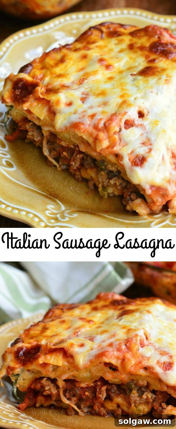 Ultimate Italian Sausage Lasagna 8 A photo collage showcasing different angles of the delicious Italian Sausage Lasagna.