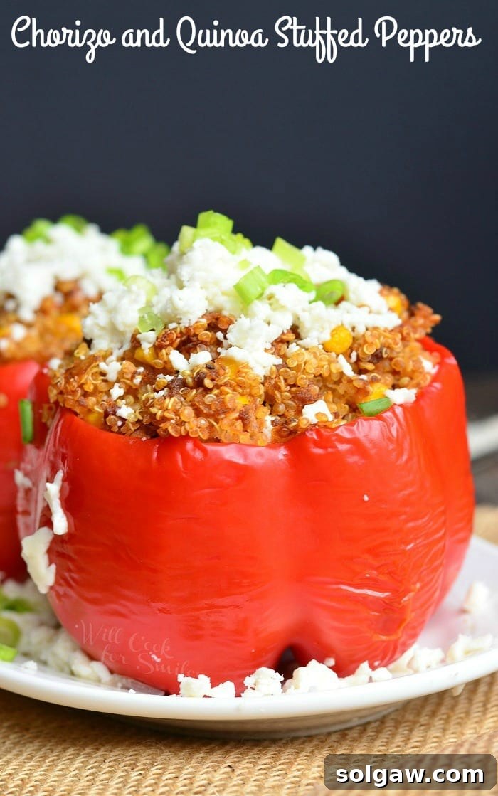Delicious Chorizo and Quinoa Stuffed Peppers, a family-favorite meal