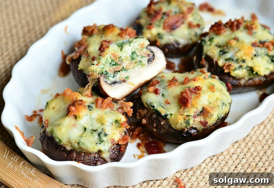Large image of Bacon Spinach and Four Cheese Stuffed Mushrooms