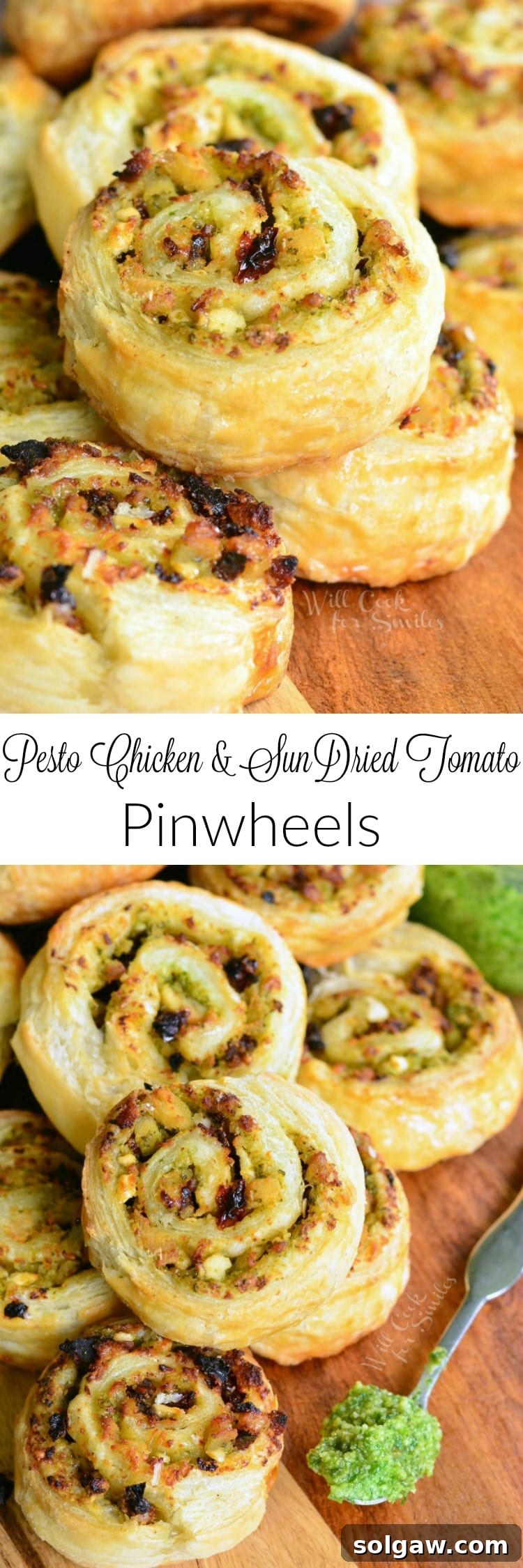 Tuscan Pesto Chicken Pinwheels 8 collage of Pesto Chicken and Sun Dried Tomato Pinwheels