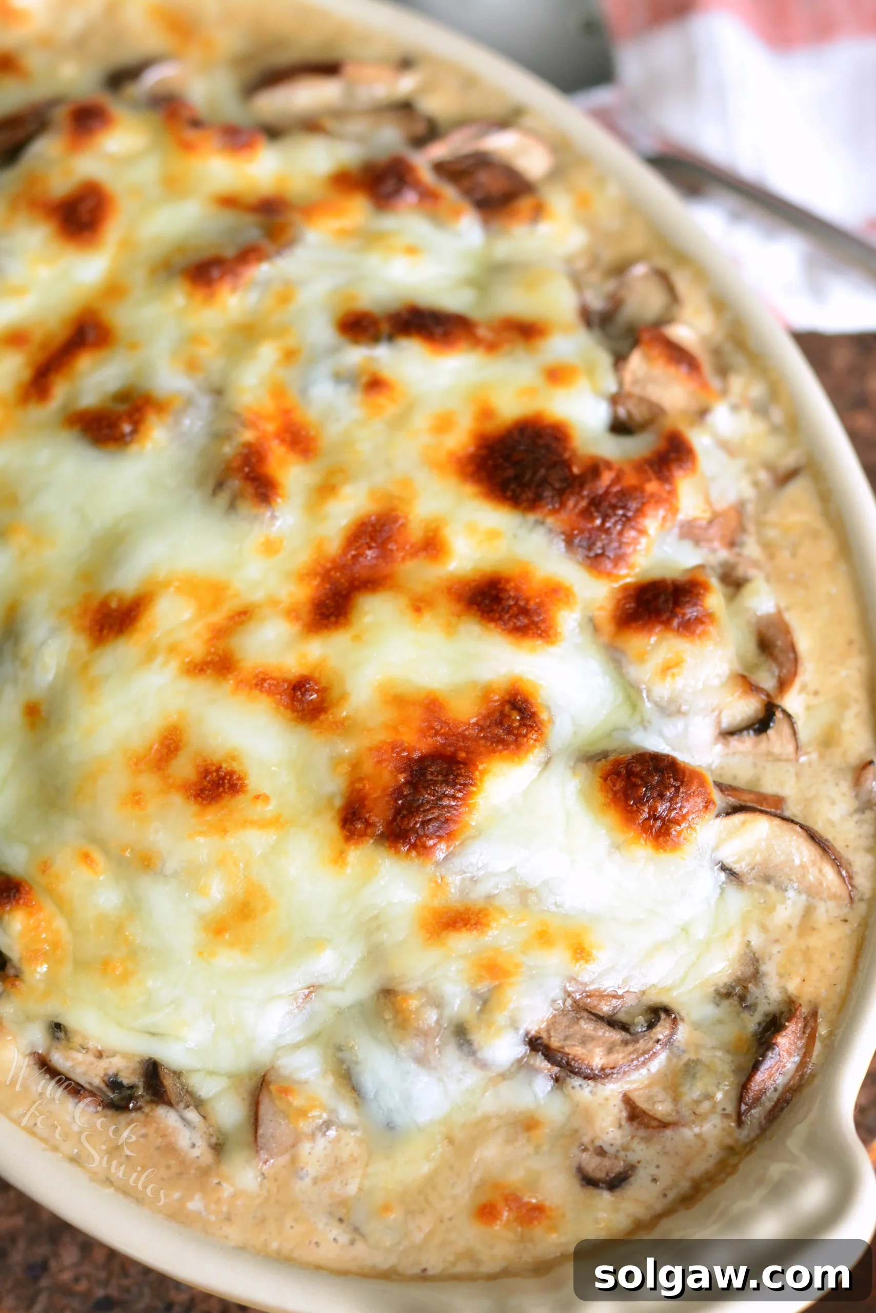 Creamy Russian Mushroom Julienne in casserole dish