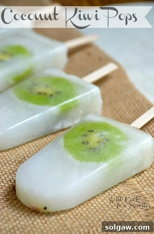 Delicious and refreshing Coconut Kiwi Fruit Pops on a piece of burlap