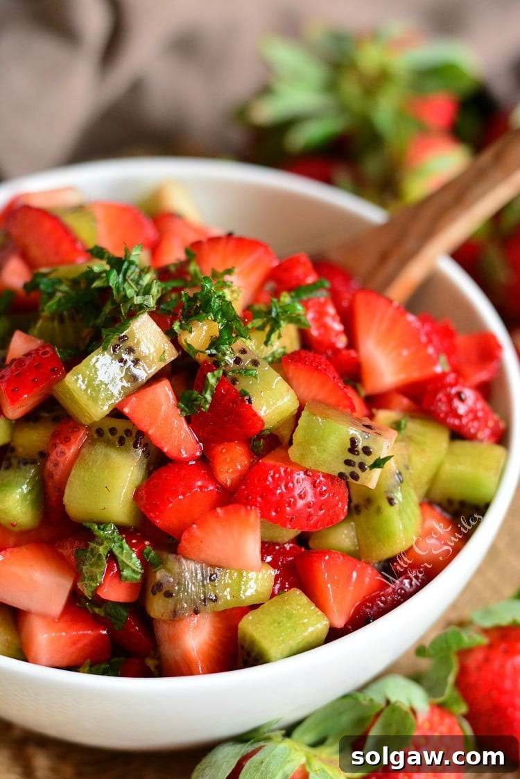 Delicious Strawberry Kiwi Fruit Salad with fresh mint
