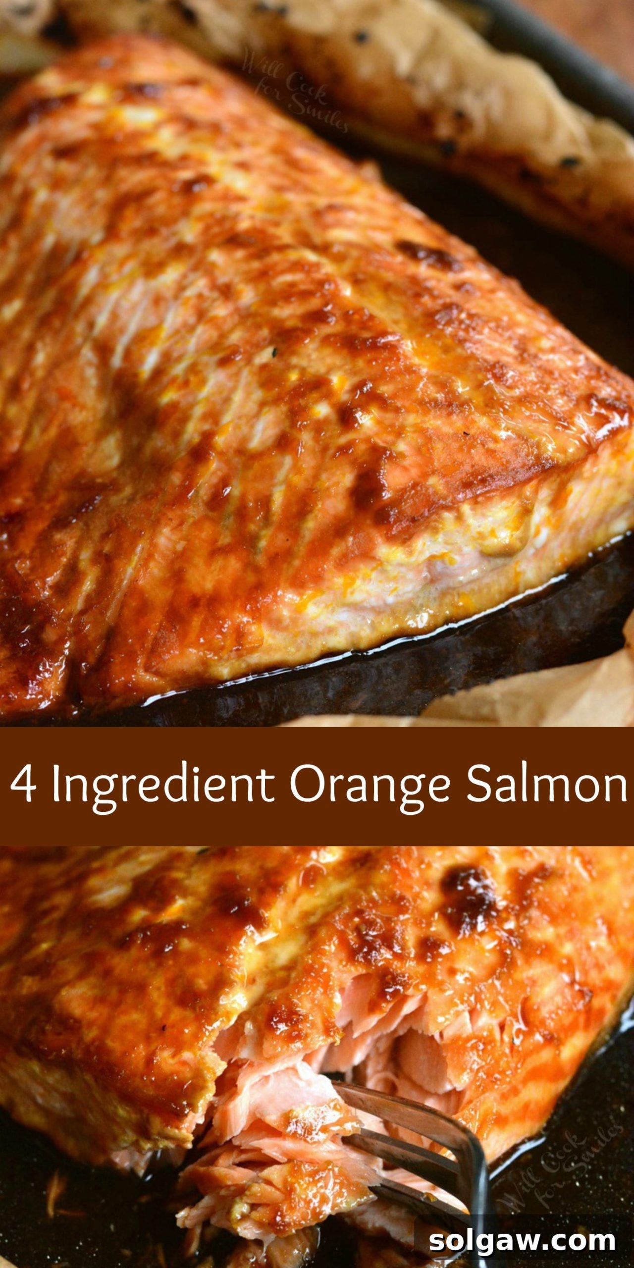Simple Zesty Orange Salmon 9 4-Ingredient Orange Salmon in butcher paper on a baking sheet collage