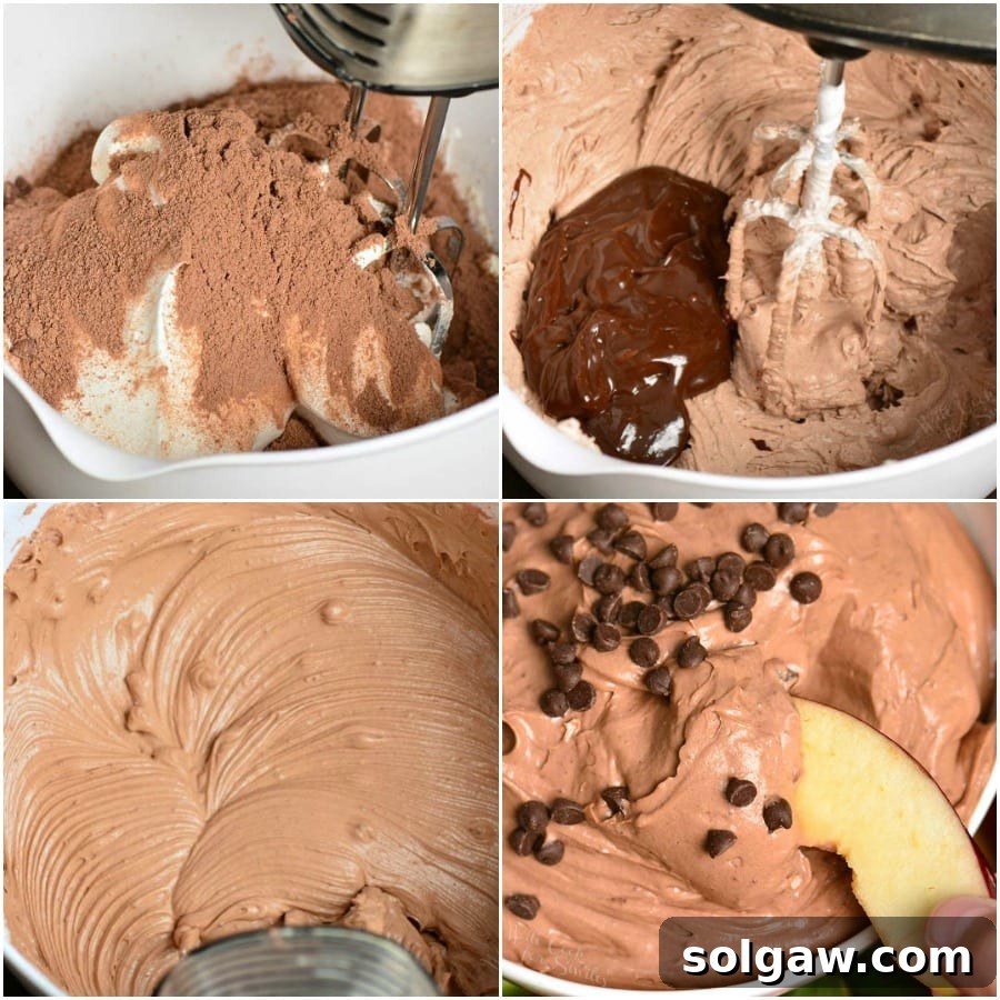 collage of cake fruit dip.