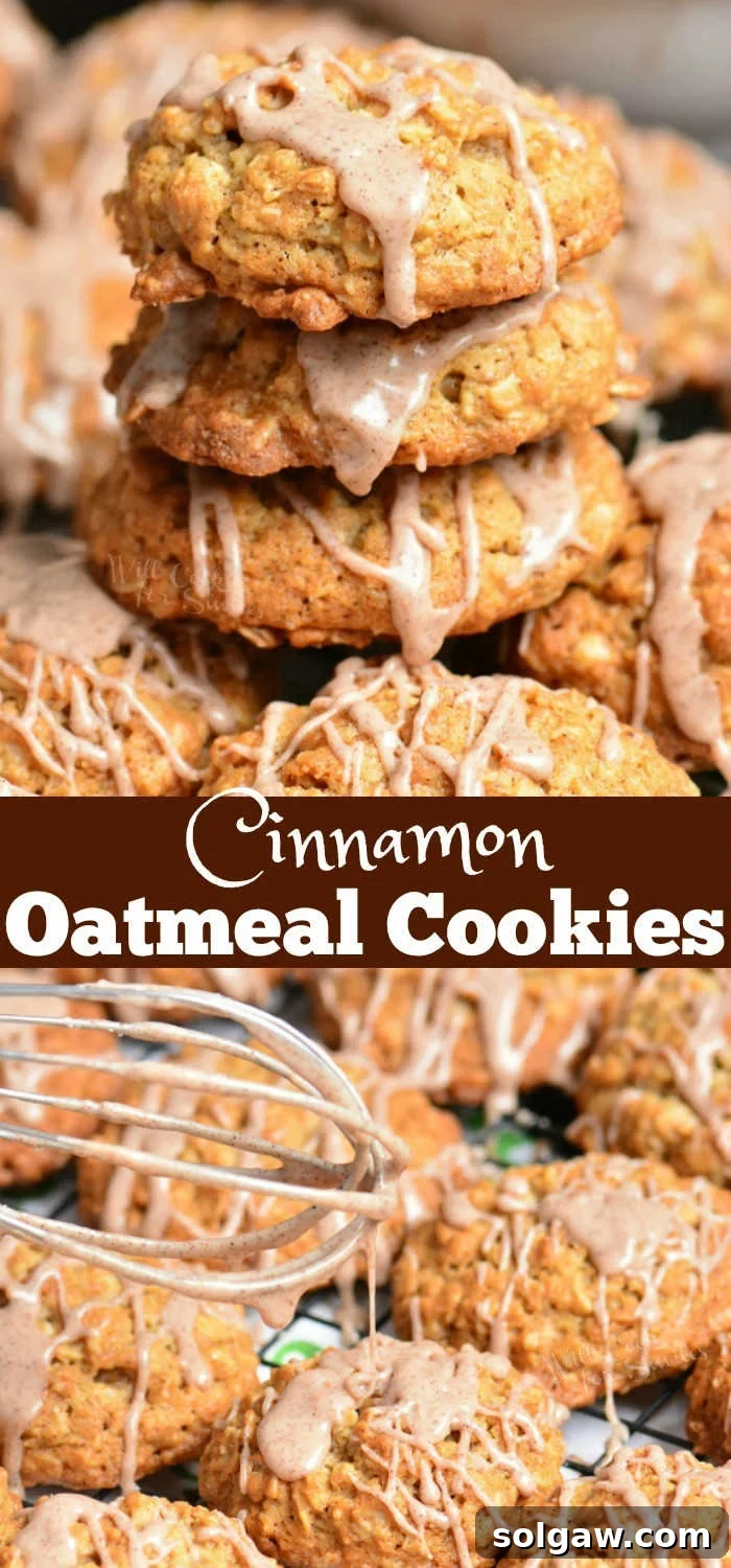 Beautifully arranged Cinnamon Oatmeal Cookies with glaze on a white plate, ready to be served.