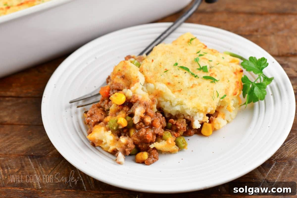 Hearty Shepherd's Pie: A Comfort Food Classic 8 closeup some beef and mashed potatoes on a plate.