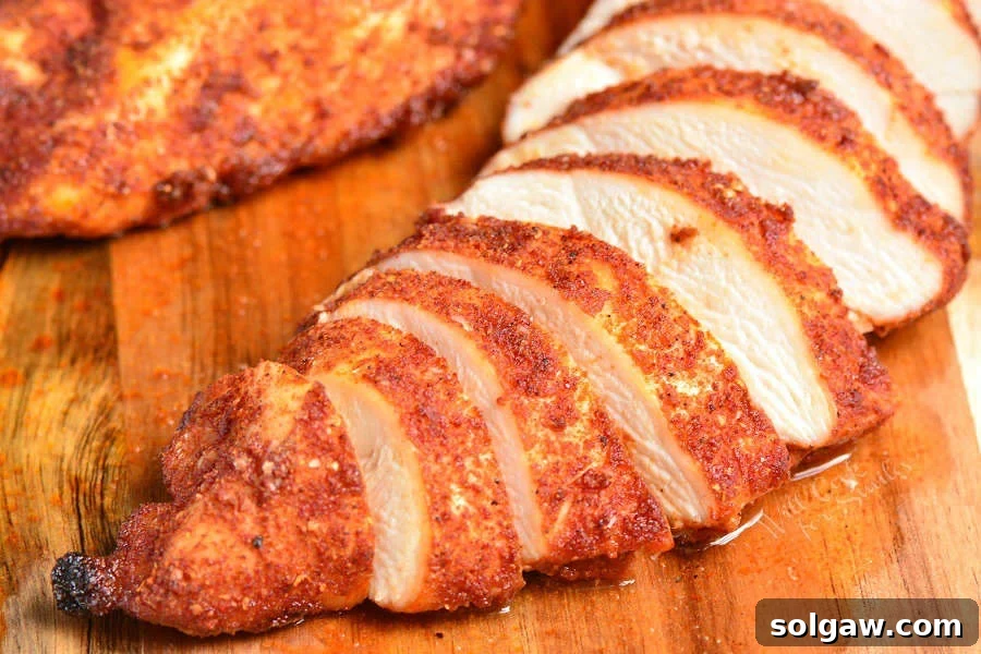 Baked Chicken sliced on cutting board