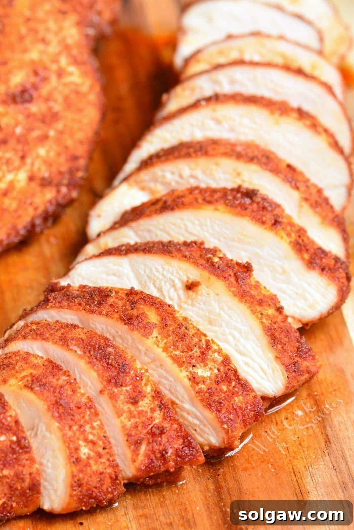 Baked Chicken sliced on cutting board