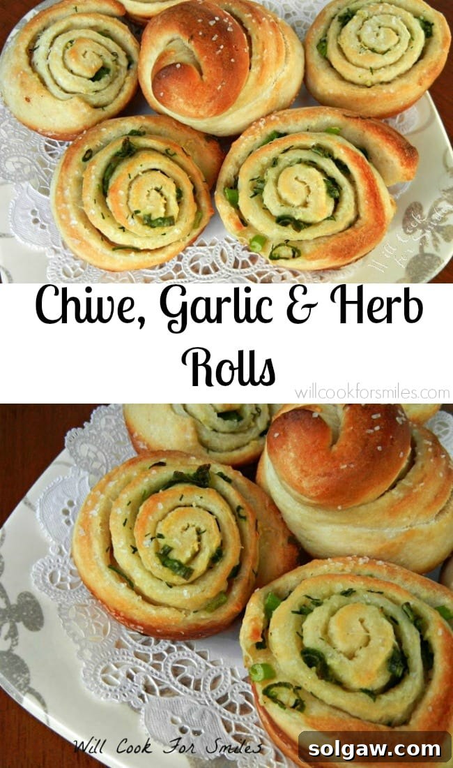 Aromatic Garlic and Chive Dinner Rolls 2 Delicious Chive Garlic and Herb Rolls served on a plate