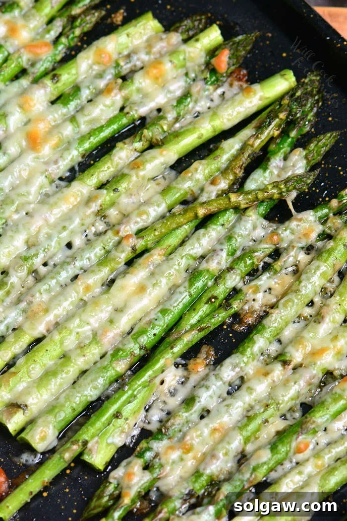 Zesty Italian Roasted Asparagus 2 Roasted Asparagus is a simple side dish that will be ready in less than 20 minutes. It's made with addition of Italian flavors like oregano, parsley, and Parmesan cheese.