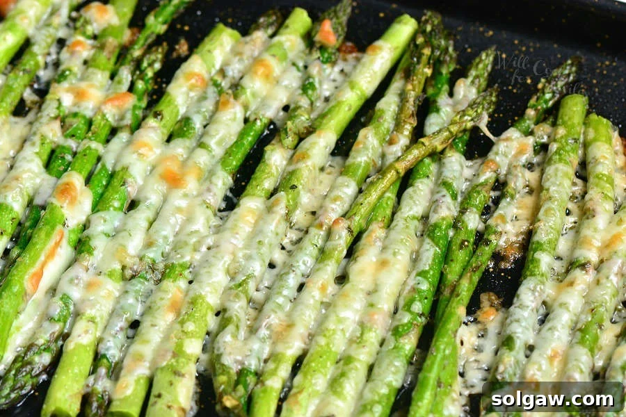 Zesty Italian Roasted Asparagus 6 Roasted Asparagus is a simple side dish that will be ready in less than 20 minutes. It's made with addition of Italian flavors like oregano, parsley, and Parmesan cheese.