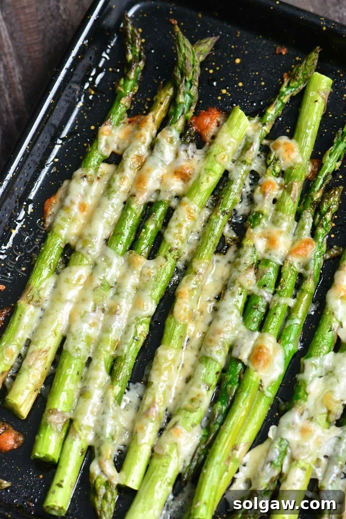 Zesty Italian Roasted Asparagus 7 Italian Roasted Asparagus is a simple side dish that will be ready in less than 20 minutes. It's made with addition of Italian flavors like oregano, parsley, and Parmesan cheese.