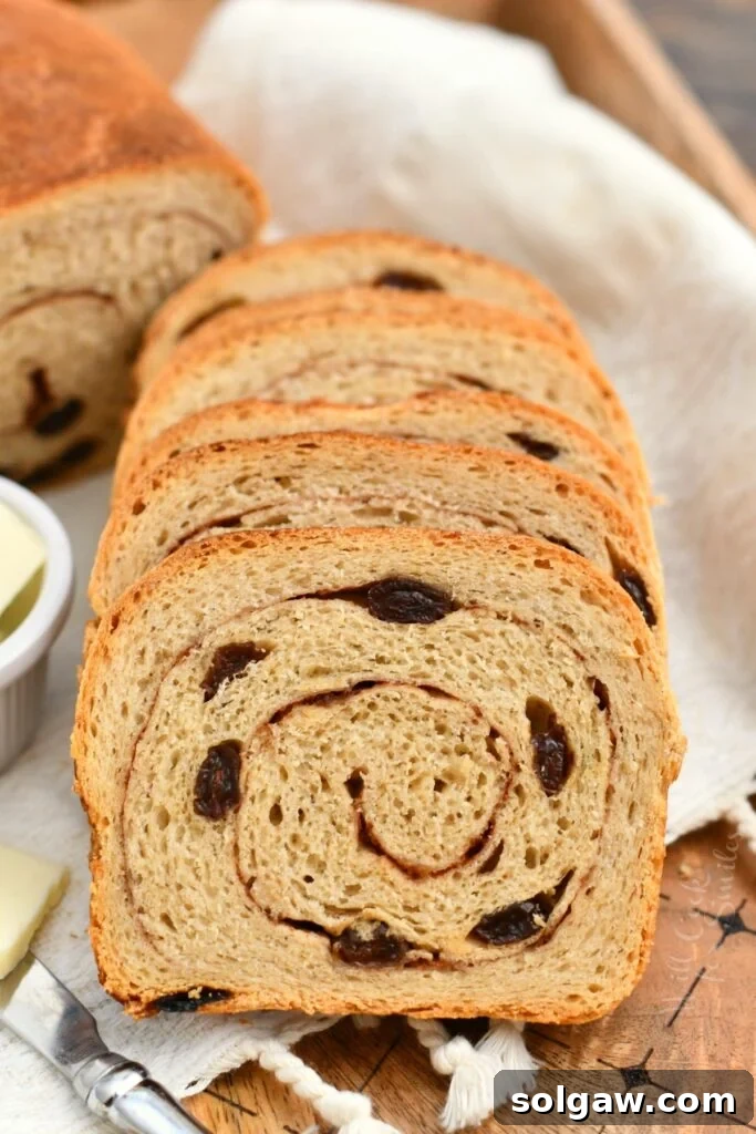 freshly baked slices of cinnamon raisin bread