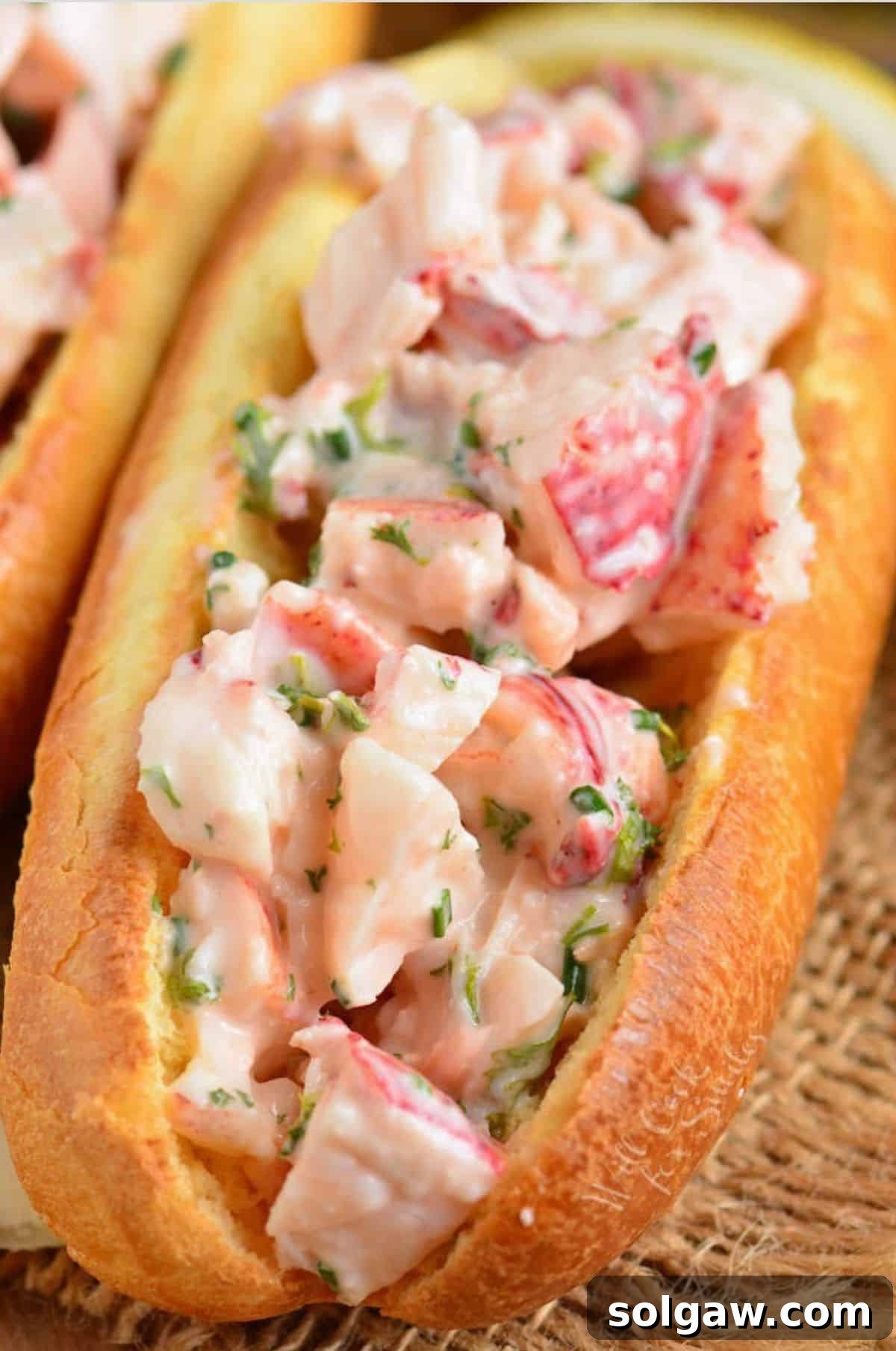 one long bun filled with lobster mixture.