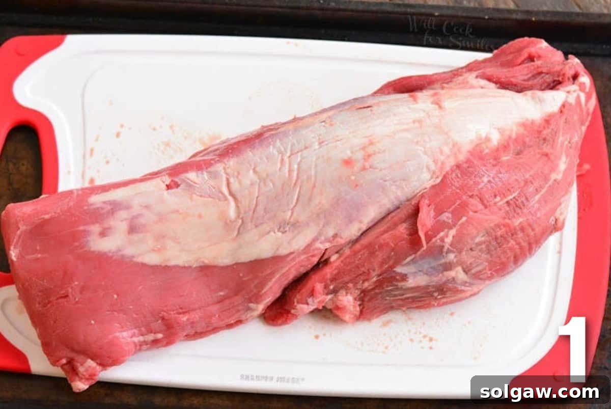 beef tenderloin before the cleaning silver skin.