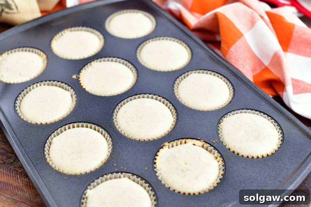 Spiced Apple Cheesecake Bites 6 baked cheesecake batter in paper liners of 12-cup muffin pan