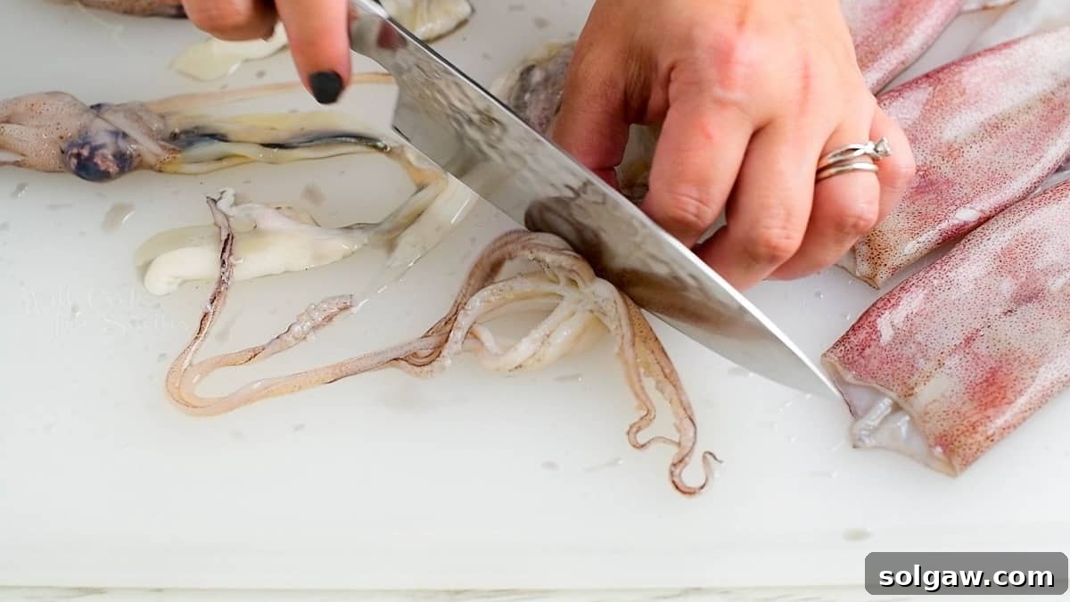 cutting off the tentacles of the squid