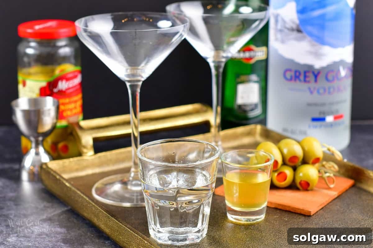 The Maverick's Martini 3 ingredients for the dirty martini