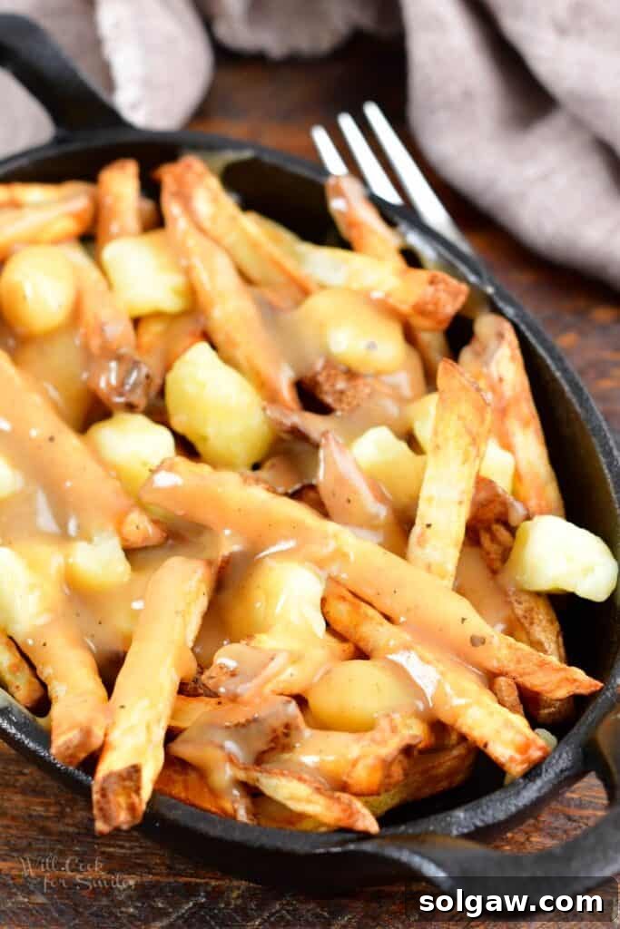 Homemade Poutine Perfection 2 closer view of fries and cheese curds covered in gravy