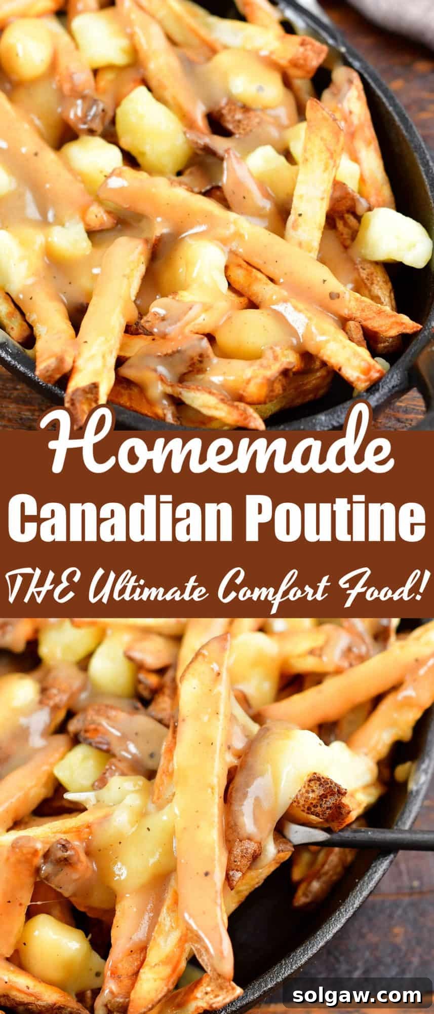Homemade Poutine Perfection 16 collage of two closeup pictures of poutine with title