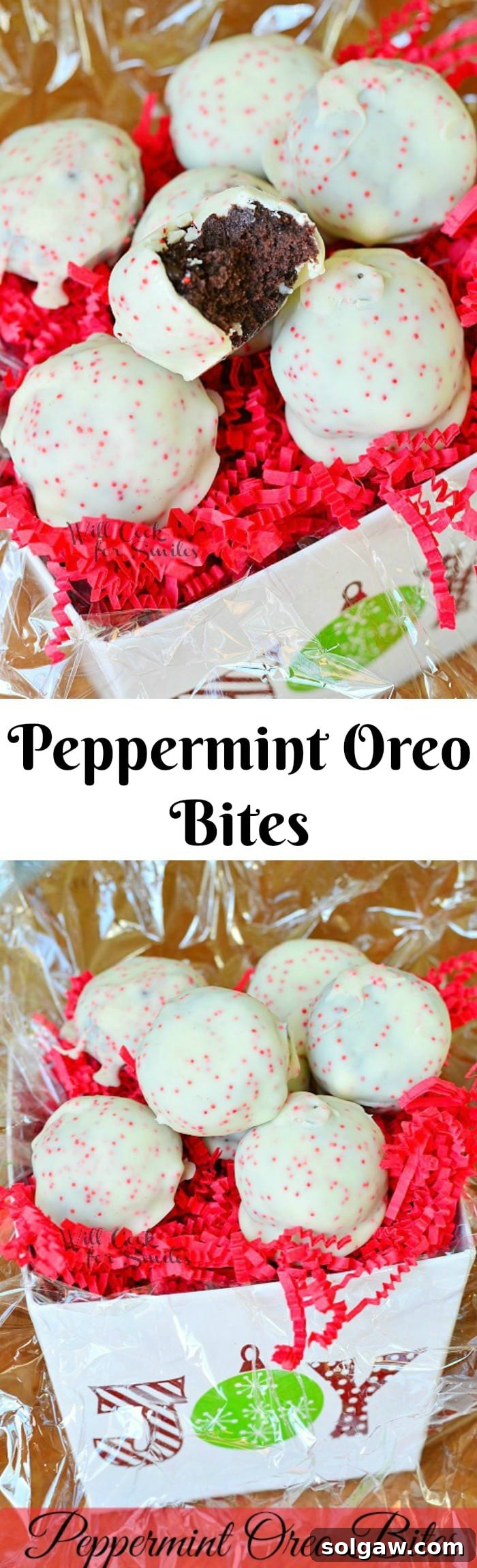 Cool Mint Oreo Delights 8 A high-quality Pinterest pin graphic featuring multiple enticing images of Peppermint Oreo Bites and the recipe title, designed for sharing.