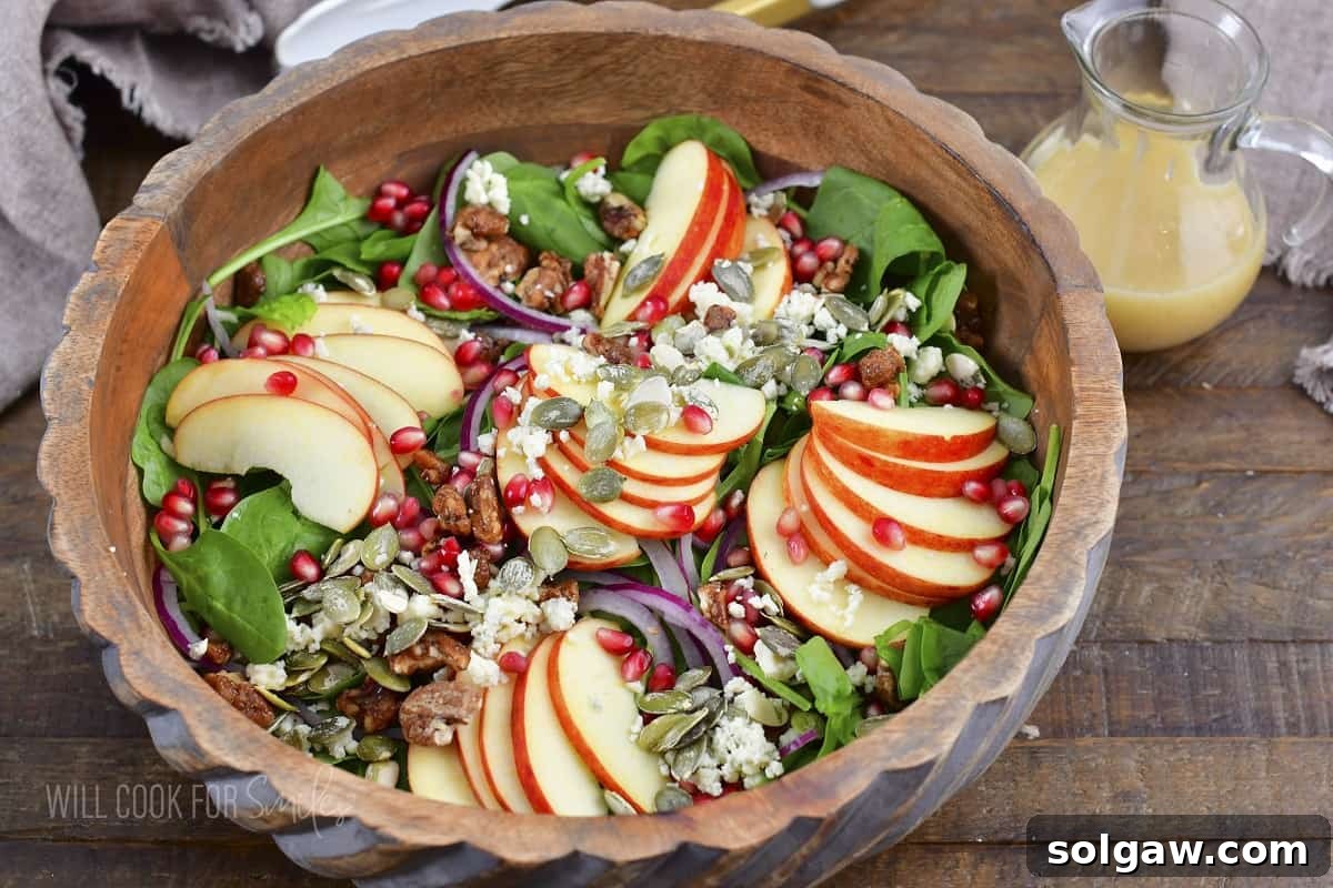 Orchard Apple Bliss 5 A closeup of the finished apple salad with a side of dressing.