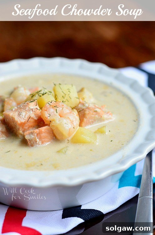 Seafood Chowder Soup in a white bowl