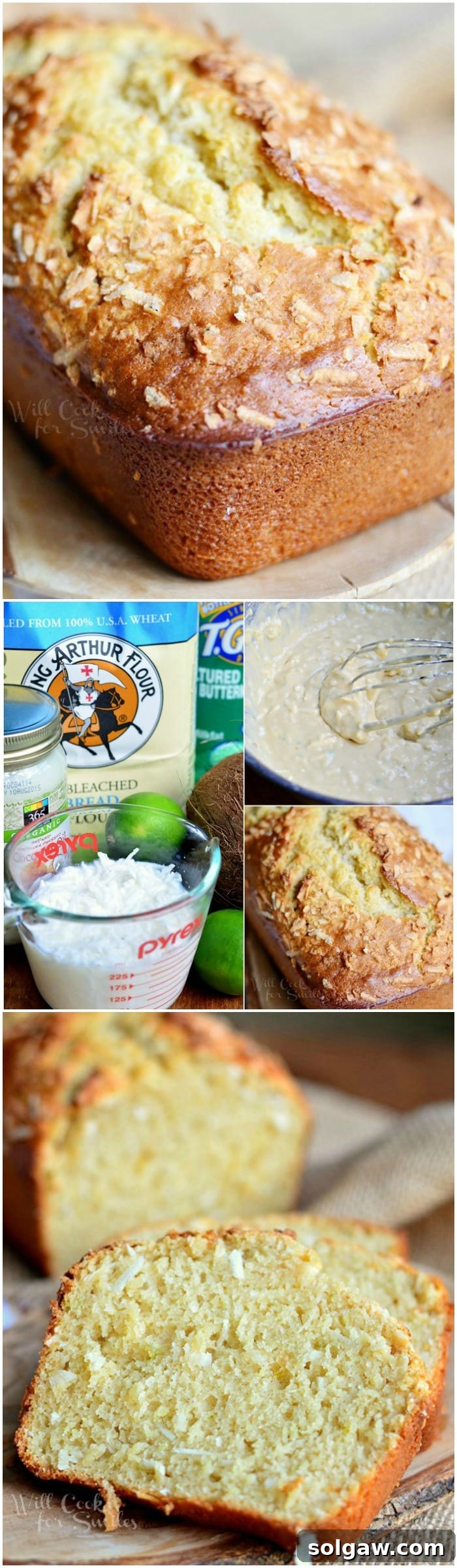 Sun-Kissed Coconut Key Lime Loaf 8 Coconut Key Lime Bread. This is one AMAZING bread! Coconut Key Lime Bread is a soft bread that explodes with flavor in every bite. #coconut #sweetbread #noyeast #bread #coconutkeylime #keylime