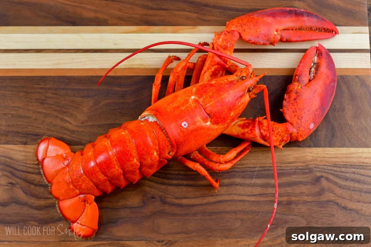 Unlock the Flavor: Perfect Lobster Every Time 2 A perfectly cooked whole lobster resting on a rustic wooden cutting board, ready to be enjoyed.