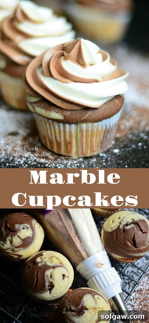 Velvety Marble Cupcakes with Swirled Cream Cheese Frosting 7 A stunning Marble Cupcakes pin image, perfect for saving to your dessert inspiration board.
