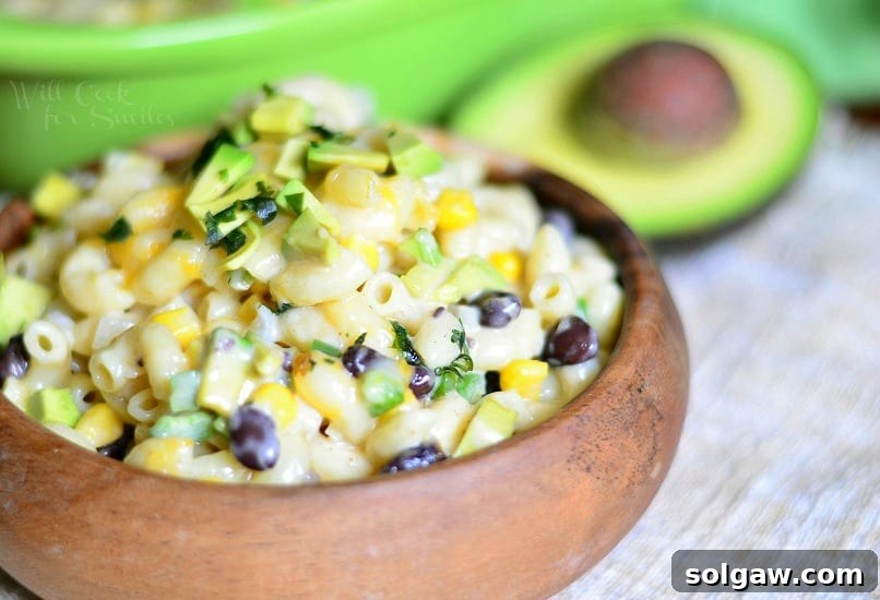 Tex-Mex Mac and Cheese in a wood bowl