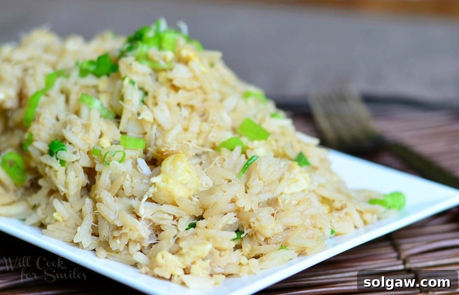 Close-up view of freshly cooked Thai Crab Fried Rice