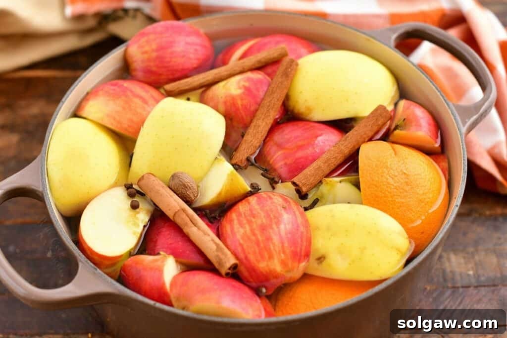 Wholesome Homemade Apple Cider 4 large pot of yellow and red apples, cut into quarters with cinnamon sticks and oranges