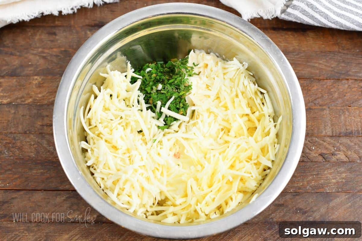 ingredients for cheese dip in a mixing bowl before combining.