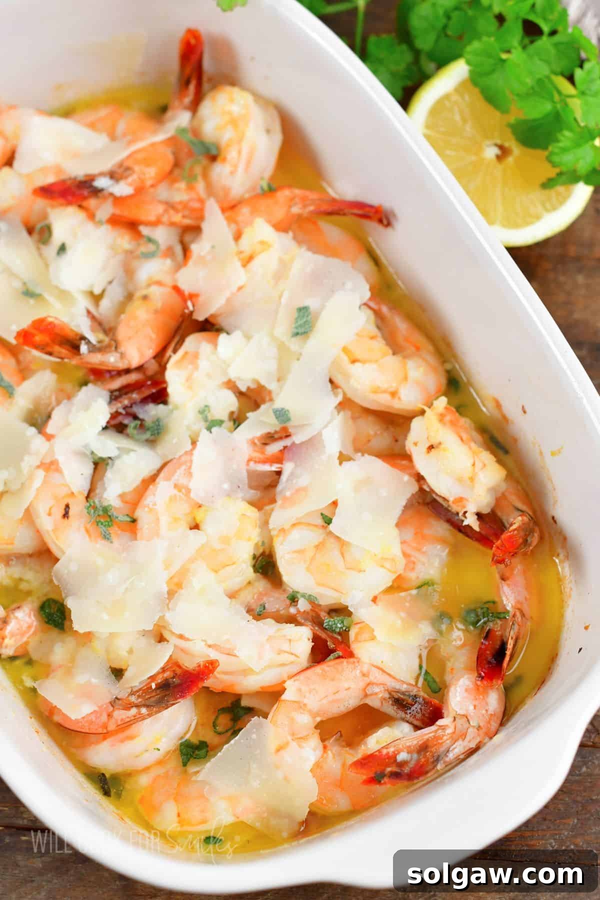 Garlic Butter Baked Shrimp with Parmesan