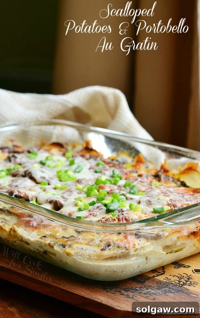 Scalloped Potatoes Au Gratin in a glass baking 