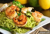 Bright Shrimp and Asparagus Pasta with Lemon Pistachio Pesto