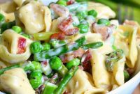 Velvet Tortellini with Crispy Bacon and Spring Vegetables
