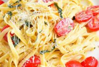 Creamy Garlic Parmesan Pasta with Vine-Ripened Tomatoes and Basil