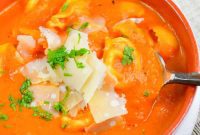 Velvety Roasted Red Pepper Tortellini Soup
