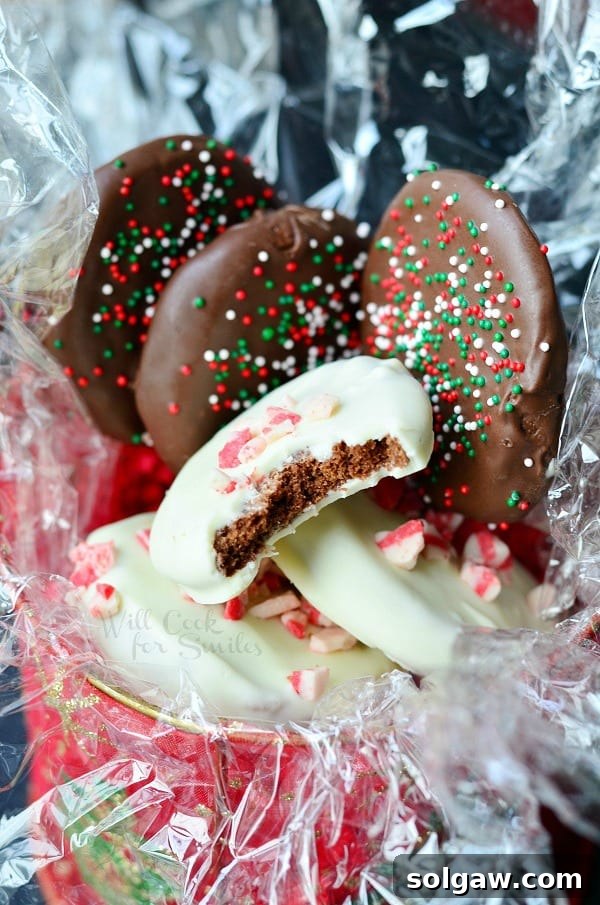 Crunchy Peppermint Cookies with a bite taken out of it in plastic 