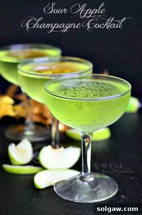 Sour Apple Champagne Cocktail | from willcookforsmiles.com