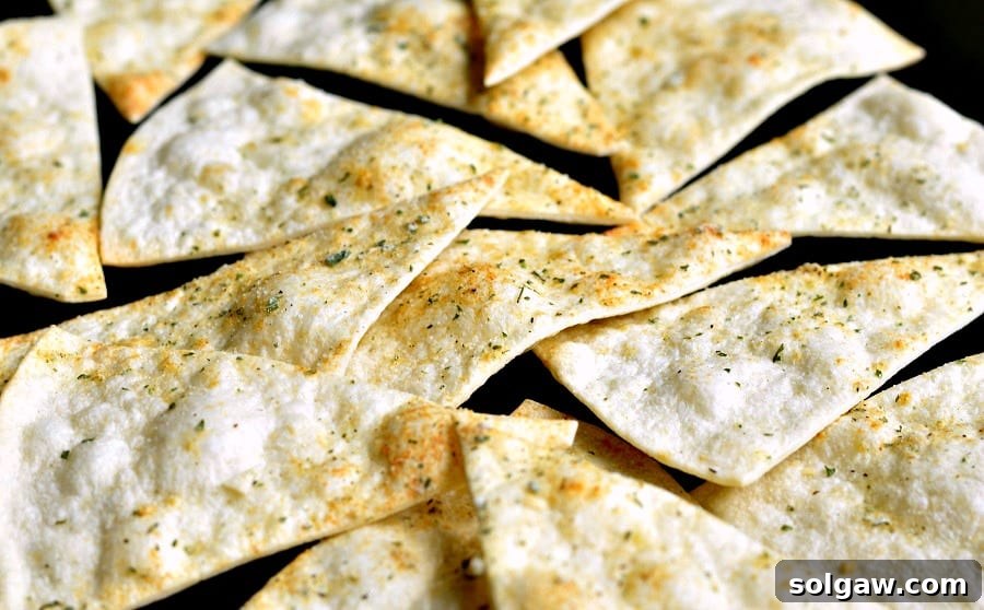 Homemade Baked Cool Ranch Tortilla Chips on baking sheet