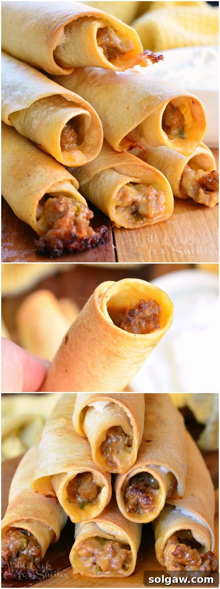 Jalapeño Sausage and Cheese Taquitos collage