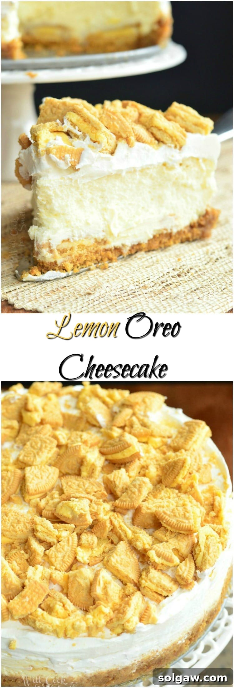Lemon Oreo Cheesecake collage with various views