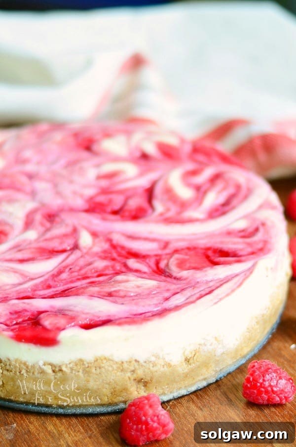 White Chocolate Raspberry Swirl Cheesecake