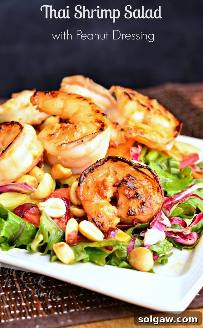 Thai Shrimp Salad with Peanut Dressing with peanuts on top