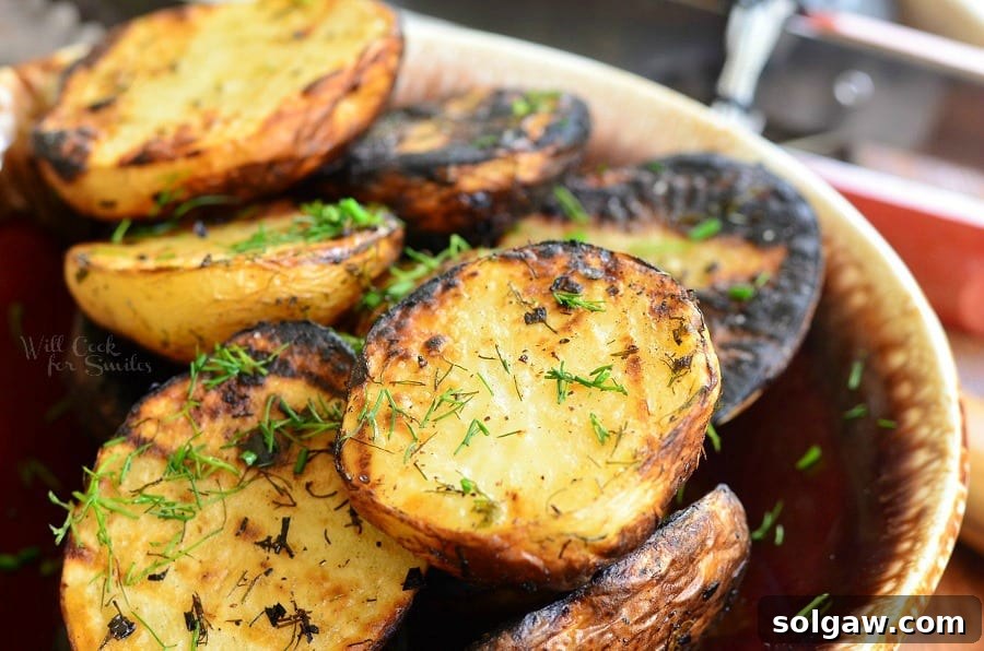 Herbed Grilled Potatoes in a brown bowl 