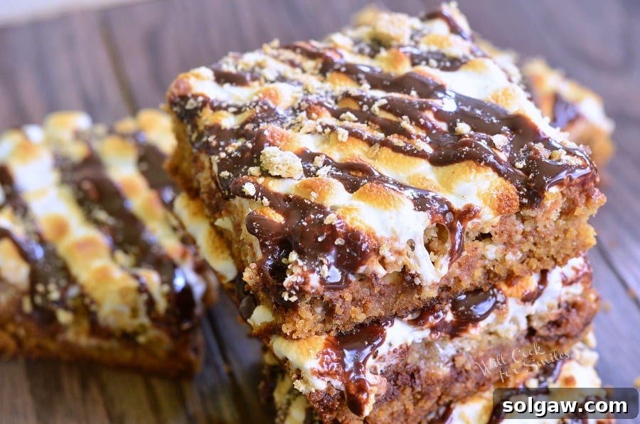 Triple-Layer Double Chocolate S'mores Crumble Bars 4 A large tray of S'Mores Crumble Cookie Bars, cut into squares, ready to be served